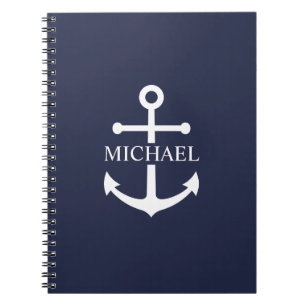Nautical Navy Blue Anchor Gepersonaliseerde naam Notitieboek