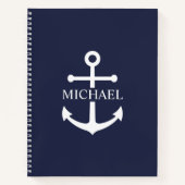 Nautical Navy Blue Anchor Gepersonaliseerde naam Notitieboek (Voorkant)