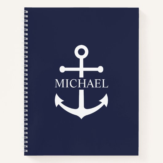 Nautical Navy Blue Anchor Gepersonaliseerde naam Notitieboek (Voorkant)