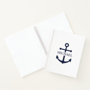 Nautical Navy Blue Anchor Gepersonaliseerde naam Notitieboek