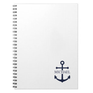 Nautical Navy Blue Anchor Gepersonaliseerde naam Notitieboek