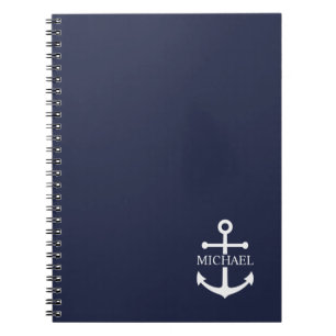 Nautical Navy Blue Anchor Gepersonaliseerde naam Notitieboek
