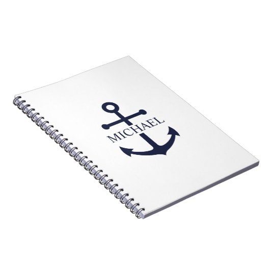 Nautical Navy Blue Anchor Gepersonaliseerde naam Notitieboek (Rechterzijde)