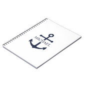 Nautical Navy Blue Anchor Gepersonaliseerde naam Notitieboek (Linkerzijde)