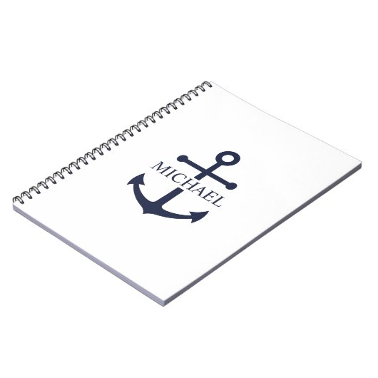 Nautical Navy Blue Anchor Gepersonaliseerde naam Notitieboek (Linkerzijde)