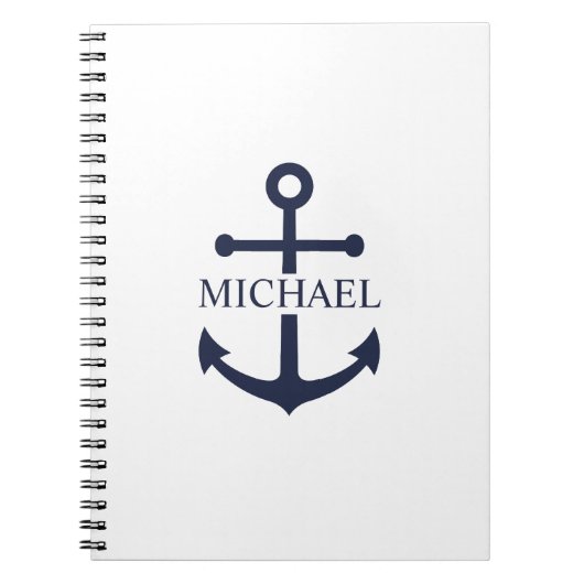 Nautical Navy Blue Anchor Gepersonaliseerde naam Notitieboek (Voorkant)