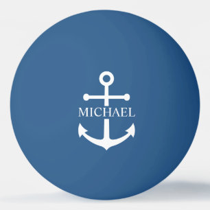 Nautical Navy Blue Anchor Gepersonaliseerde naam Pingpongbal