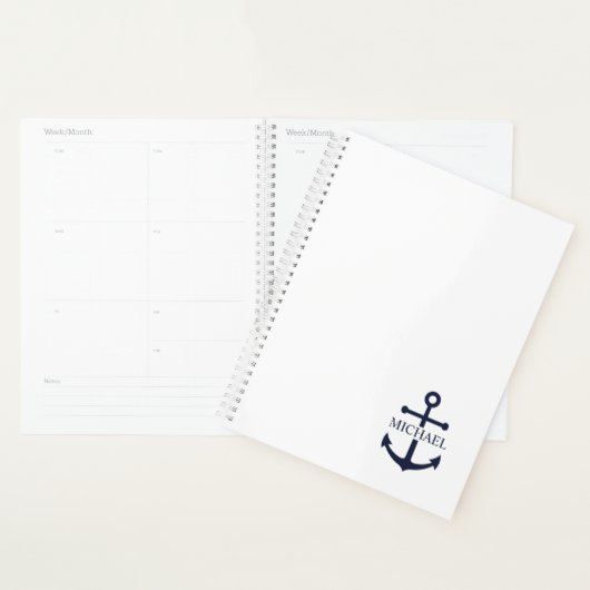 Nautical Navy Blue Anchor Gepersonaliseerde naam Planner (Display)