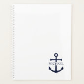 Nautical Navy Blue Anchor Gepersonaliseerde naam Planner (Voorkant)