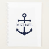 Nautical Navy Blue Anchor Gepersonaliseerde naam Planner (Voorkant)