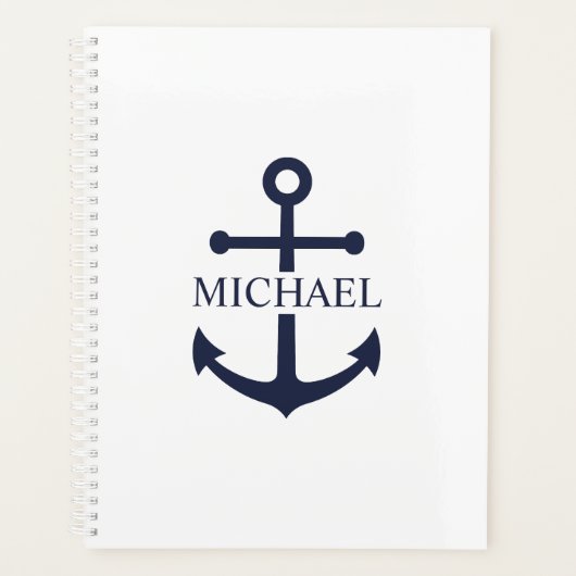 Nautical Navy Blue Anchor Gepersonaliseerde naam Planner (Voorkant)