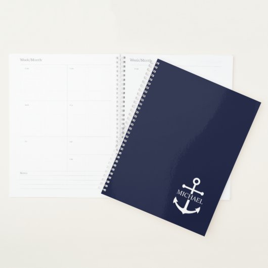 Nautical Navy Blue Anchor Gepersonaliseerde naam Planner (Display)