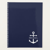 Nautical Navy Blue Anchor Gepersonaliseerde naam Planner (Voorkant)