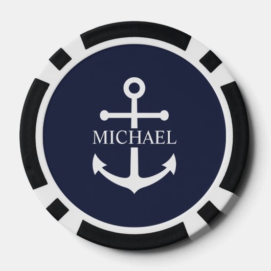Nautical Navy Blue Anchor Gepersonaliseerde naam Poker Chips (Achterkant)