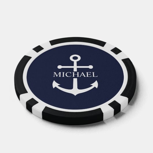 Nautical Navy Blue Anchor Gepersonaliseerde naam Poker Chips (Enkel)