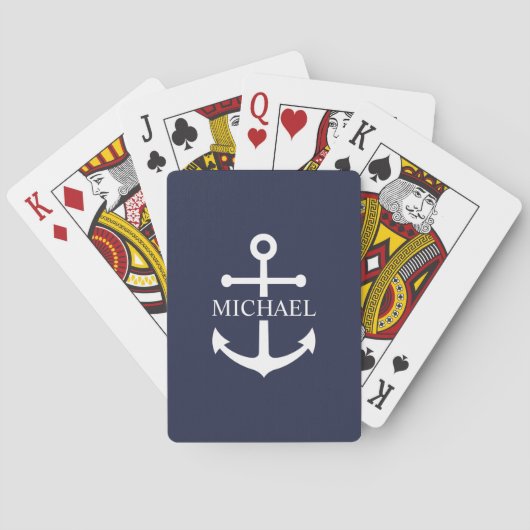 Nautical Navy Blue Anchor Gepersonaliseerde naam Pokerkaarten (Achterkant)