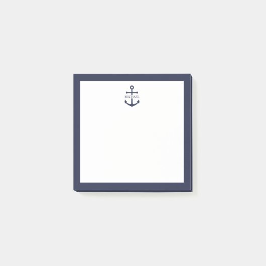 Nautical Navy Blue Anchor Gepersonaliseerde naam Post-it® Notes (Voorkant)