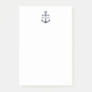 Nautical Navy Blue Anchor Gepersonaliseerde naam Post-it® Notes