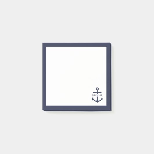 Nautical Navy Blue Anchor Gepersonaliseerde naam Post-it® Notes (Voorkant)