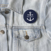 Nautical Navy Blue Anchor Gepersonaliseerde naam Ronde Button 5,7 Cm (In situ)