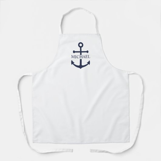 Nautical Navy Blue Anchor Gepersonaliseerde naam Schort (Voorkant)