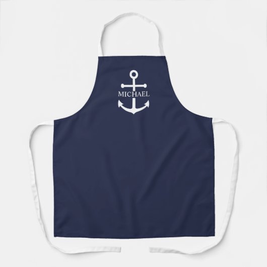 Nautical Navy Blue Anchor Gepersonaliseerde naam Schort (Voorkant)