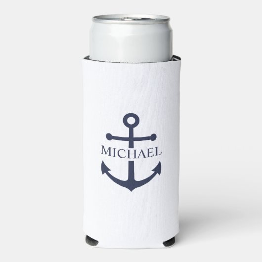 Nautical Navy Blue Anchor Gepersonaliseerde naam Seltzer Blikjeskoeler (Seltzer Voorkant)