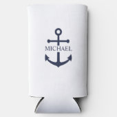 Nautical Navy Blue Anchor Gepersonaliseerde naam Seltzer Blikjeskoeler (Voorkant)