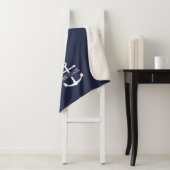 Nautical Navy Blue Anchor Gepersonaliseerde naam Sherpa Deken (In situ)