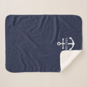 Nautical Navy Blue Anchor Gepersonaliseerde naam Sherpa Deken (Voorkant (horizontaal))