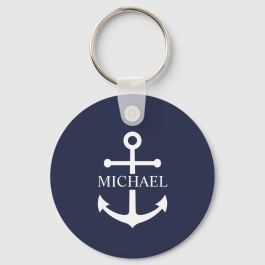 Nautical Navy Blue Anchor Gepersonaliseerde naam Sleutelhanger (Voorkant)