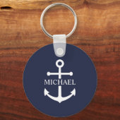 Nautical Navy Blue Anchor Gepersonaliseerde naam Sleutelhanger (Voorkant)