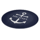 Nautical Navy Blue Anchor Gepersonaliseerde naam Snijplank (Hoek)