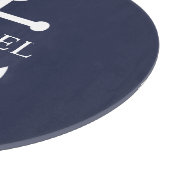 Nautical Navy Blue Anchor Gepersonaliseerde naam Snijplank (Hoek)