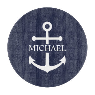 Nautical Navy Blue Anchor Gepersonaliseerde naam Snijplank