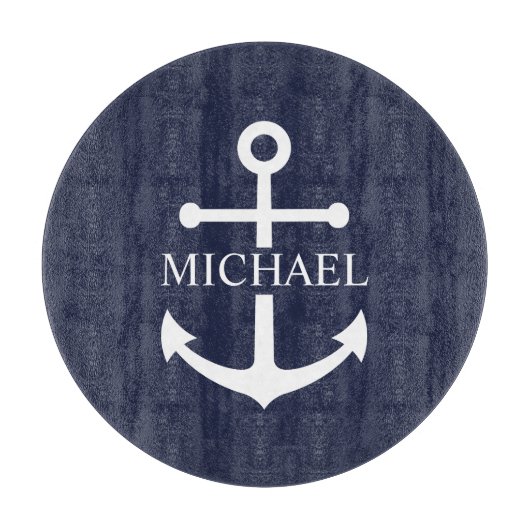 Nautical Navy Blue Anchor Gepersonaliseerde naam Snijplank (Voorkant)