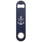 Nautical Navy Blue Anchor Gepersonaliseerde naam Speed Flessenopener (Voorkant)