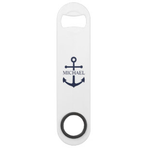 Nautical Navy Blue Anchor Gepersonaliseerde naam Speed Flessenopener