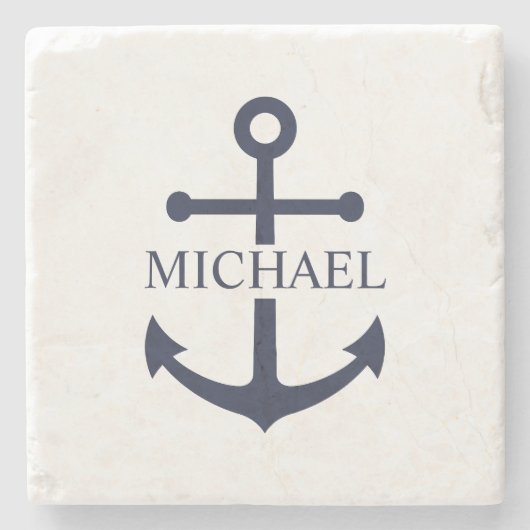 Nautical Navy Blue Anchor Gepersonaliseerde naam Stenen Onderzetter (Voorkant)