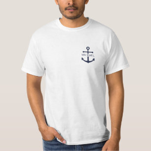 Nautical Navy Blue Anchor Gepersonaliseerde naam T-shirt