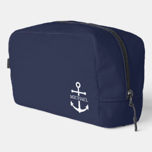 Nautical Navy Blue Anchor Gepersonaliseerde naam Toilettasje