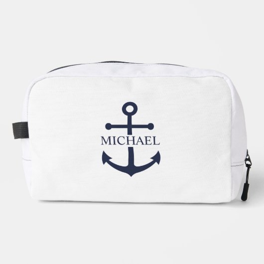 Nautical Navy Blue Anchor Gepersonaliseerde naam Toilettasje (Voorkant)