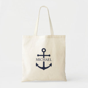 Nautical Navy Blue Anchor Gepersonaliseerde naam Tote Bag