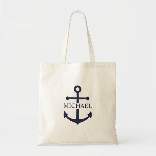 Nautical Navy Blue Anchor Gepersonaliseerde naam Tote Bag (Voorkant)
