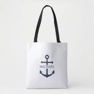 Nautical Navy Blue Anchor Gepersonaliseerde naam Tote Bag