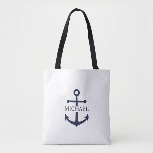 Nautical Navy Blue Anchor Gepersonaliseerde naam Tote Bag (Voorkant)