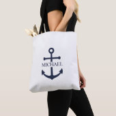 Nautical Navy Blue Anchor Gepersonaliseerde naam Tote Bag (Dichtbij)