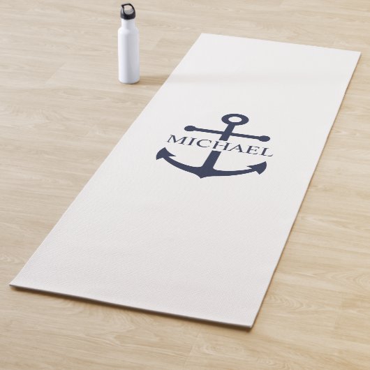 Nautical Navy Blue Anchor Gepersonaliseerde naam Yogamat (In situ)