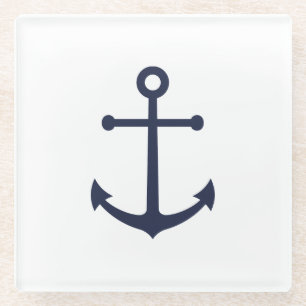 Nautical Navy Blue Anchor Glazen Onderzetter