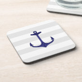 Nautical Navy Blue Anchor Grey White Stripes Drankjes Onderzetter (Linkerzijde)